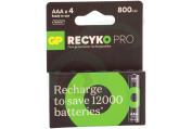 GP  GPRCP80AAA758C4 LR03 ReCyko+ Pro AAA 800 - 4 oplaadbare batterijen geschikt voor o.a. 800mAh NiMH