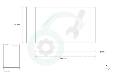 Philips/Whirlpool Koelkast 481946678231 Glasplaat Boven de groentelade