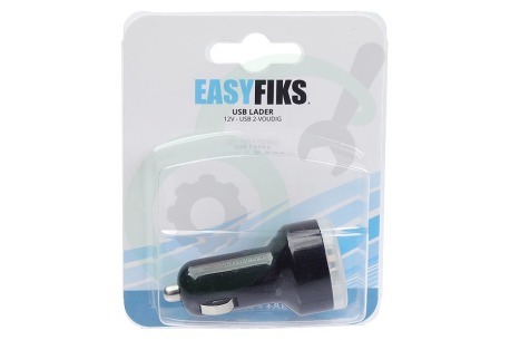 Easyfiks  50042866 USB oplader 12V 3,1A/5V 2-poort zwart