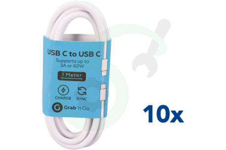 Grab 'n Go  GNG257 USB Kabel USB Type C kabel naar USB Type C, Wit, 1 mtr
