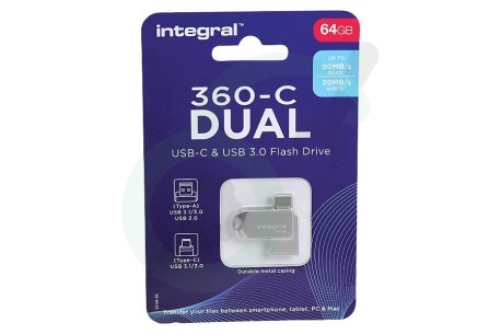 Integral  INFD64GB360CDL3.0 360-C Dual Typer-C & USB3.0 Flash Drive 64 GB