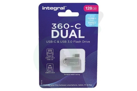 Integral  INFD128GB360CDL3.0 360-C Dual Typer-C & USB3.0 Flash Drive 128 GB