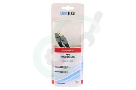 Easyfiks Jack Kabel 3.5mm Stereo Male - Female, 1.5 meter, VerguL