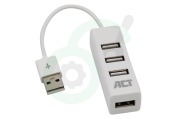 ACT  AC6200 Mini 4-Poorts USB 2.0 Hub geschikt voor o.a. USB 2.0 Wit