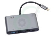 ACT AC7040 USB-C -HDMI Multiport  Adapter met Ethernet en USB Hub geschikt voor o.a. met ethernet en USB hub
