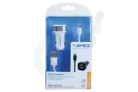Spez  200912058 Dual USB Autolader 4.8A, Wit, Apple Lightning