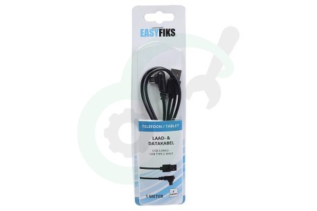 Easyfiks  50062746 C-type USB laad en data kabel 90 graden 100 cm zwart