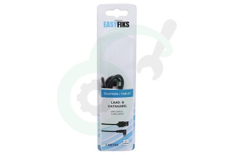 Easyfiks  50062806 8-pin USB laad en data kabel 100 cm 90 graden zwrt/grijs