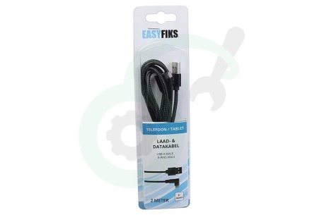 Easyfiks  50062816 8-pin USB laad en data kabel 200 cm 90 graden zwrt/grijs