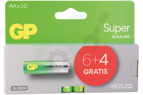 GP  GPSUP15A980C10 LR06 AA batterij GP Super Alkaline Multipack 1,5V 6+4 Gratis
