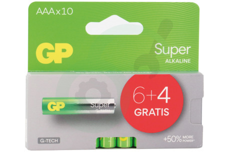 GP  GPSUP24A997C10 LR03 AAA batterij GP Super Alkaline Multipack 1,5V 6+4 Gratis
