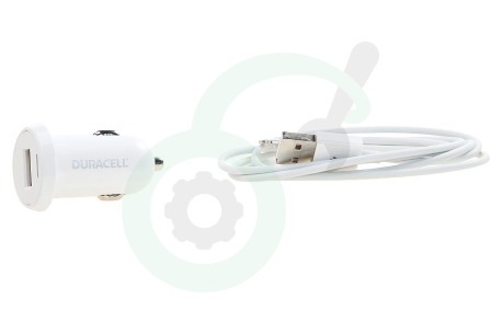 Duracell  DR5021W Single USB Autolader 5V/2.4A + 1M Apple Lightning Kabel