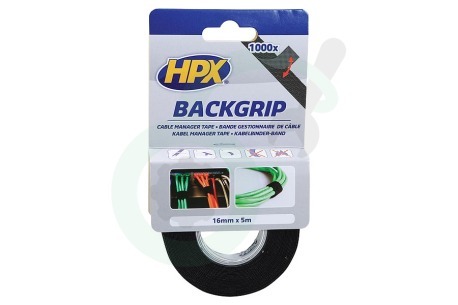 HPX  BG1605 UM1910 Back Grip Zwart 16mm x 5m