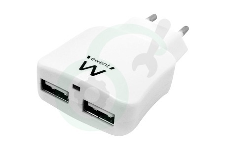 Ewent  EW1210 USB Oplader 2100mAh, Wit, 2 USB Poorten