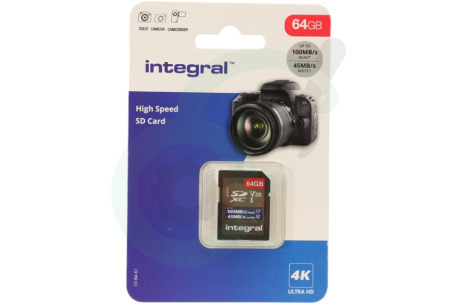 Integral  INSDX64G-100V30 High Speed SD Kaart 64GB 100 MB/S SDHC/XC V30 UHS-I U3
