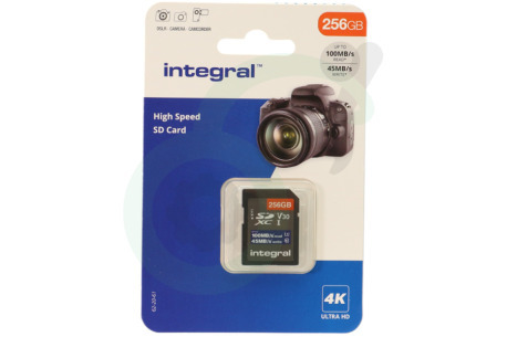 Integral  INSDX256G-100V30 High Speed SD Kaart 256GB 100 MB/S SDHC/XC V30 UHS-I U3