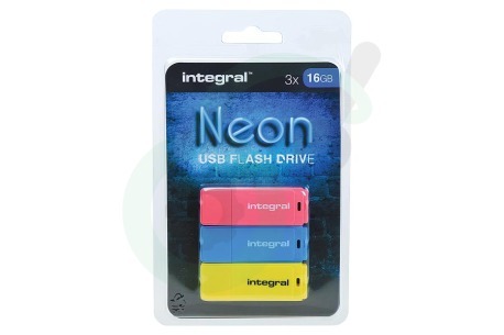 Integral  INFD16GBNEONPKBLYL Memory stick Triple pack 3 x 16Gb Neon Yellow, Pink & Blue