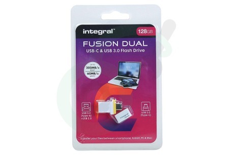 Integral  INFD128GBFUSDUAL3.0- Fusion Dual Flash Drive USB-C & USB 3.1 Gen 1 128GB